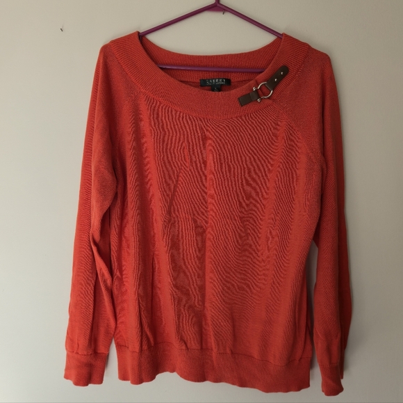 Lauren Ralph Lauren Sweaters - Lauren Ralph Lauren XL Orange Buckle Cotton Knit Boat Neck Equestrian Sweater